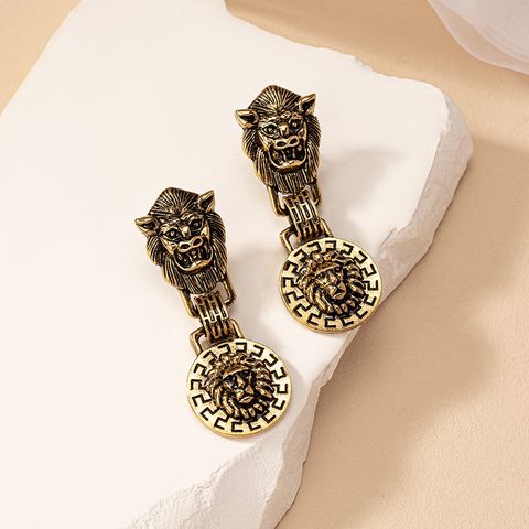 1 Pair Classical Retro Lion Plating Alloy Gold Plated Drop Earrings