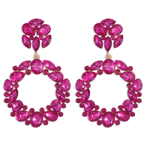 1 Pair Glam Luxurious Simple Style Circle Alloy Rhinestone Drop Earrings
