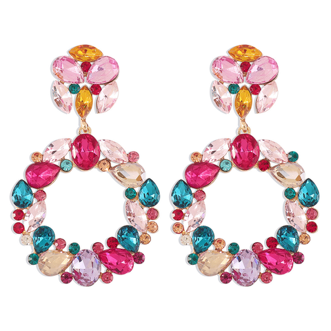 1 Pair Glam Luxurious Simple Style Circle Alloy Rhinestone Drop Earrings