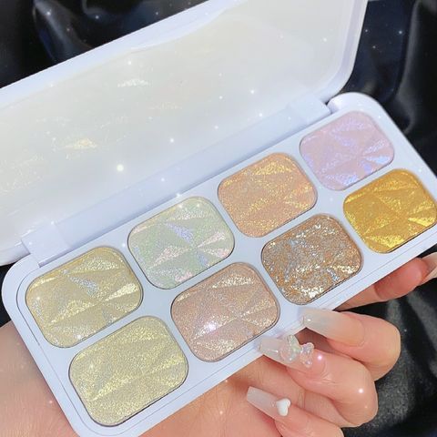 New 8 Colors Shimmering Powder Shimmer Waterproof Stage Eye Shadow Crouching Silkworm Highlight Contour Compact Flash Sequins Eye Shadow Plate Makeup