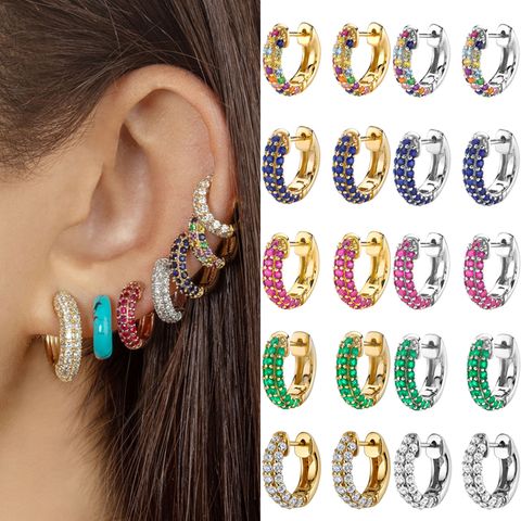 1 Pair Ins Style Shiny Circle Copper Plating Inlay Zircon Gold Plated Earrings