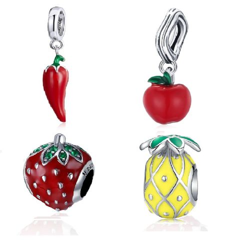 Casual Apple Strawberry Pineapple Sterling Silver Inlay Zircon Jewelry Accessories