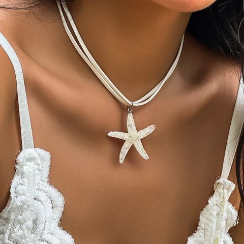 Casual Starfish Leather Rope Women's Pendant Necklace