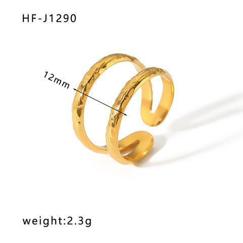 Stainless Steel 18K Gold Plated Ethnic Style Streetwear Plating Geometric Natural Stone Open Ring