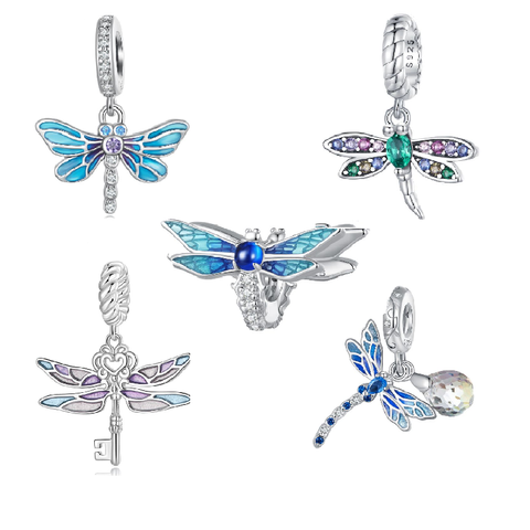 Casual Wings Dragonfly Sterling Silver Inlay Glass Zircon Jewelry Accessories