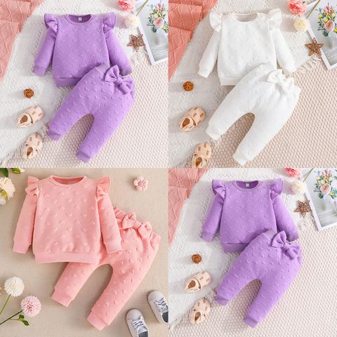 Cute Solid Color Polyester Girls Clothing Sets