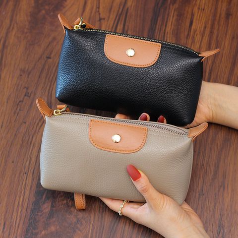 Women's Color Block Leather Zipper Wallets