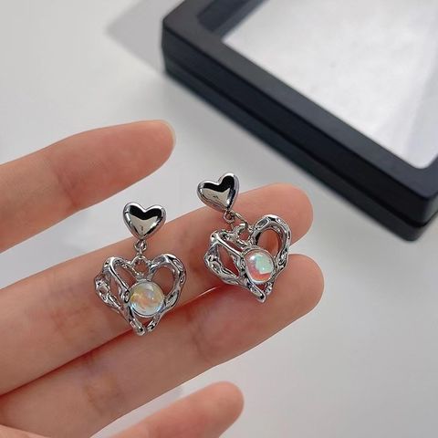 Wholesale Jewelry Sweet Heart Shape Alloy Moonstone Plating Inlay Drop Earrings