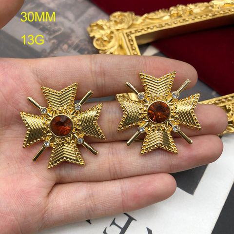 1 Pair French Style Geometric Plating Inlay Alloy Artificial Gemstones Ear Studs