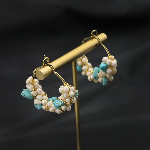 1 Pair Retro Round Plating Freshwater Pearl 18k Gold Plated Earrings