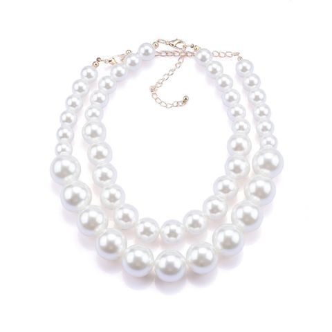 Retro Solid Color Imitation Pearl Plating Women's Layered Necklaces
