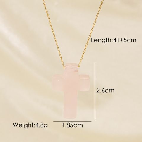 Basic Cross Natural Stone 14K Gold Plated Pendant Necklace In Bulk