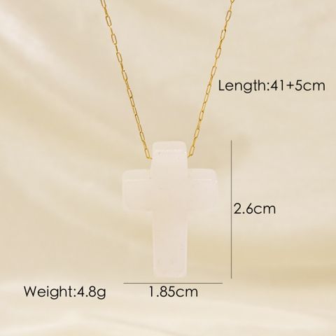 Basic Cross Natural Stone 14K Gold Plated Pendant Necklace In Bulk