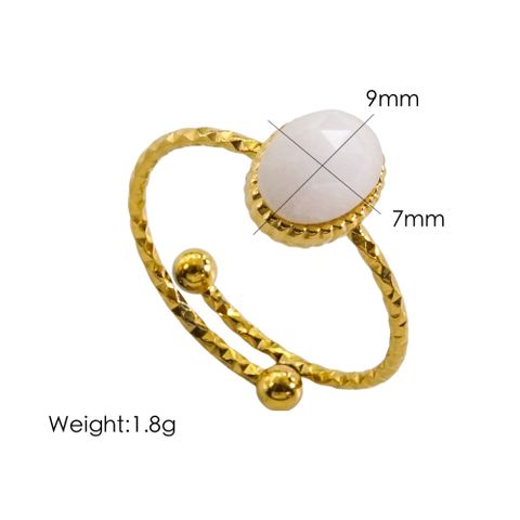 304 Stainless Steel 14K Gold Plated Commute Plating Inlay Round Natural Stone Open Rings