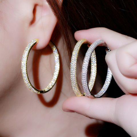 1 Pair Exaggerated Oversized Round Plating Inlay Copper Zircon Rhodium Plated Silver Plated Earrings