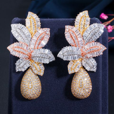 1 Pair Elegant Tropical Plating Inlay Copper Artificial Gemstones Rose Gold Plated White Gold Plated Drop Earrings