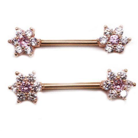 Casual Floral Stainless Steel Copper Rose Gold Plated Rhinestones Zircon Nipple Ring In Bulk