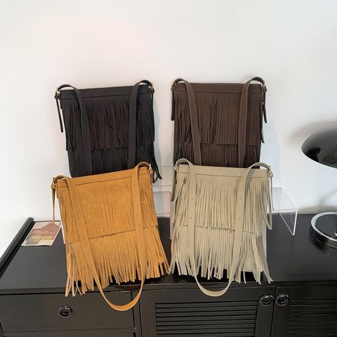 Women's Medium All Seasons Pu Leather Solid Color Streetwear Square Zipper Shoulder Bag Tote Bag