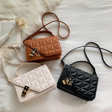 Women's Small Pu Leather Solid Color Basic Square Lock Clasp Handbag Crossbody Bag
