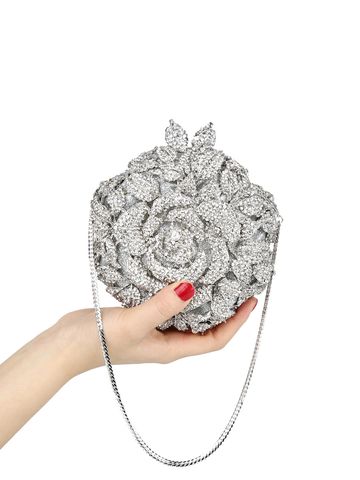 Silver Pu Leather Flower Round Evening Bags