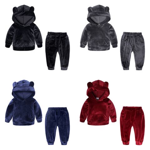 Sports Solid Color Velvet Polyester Boys Clothing Sets