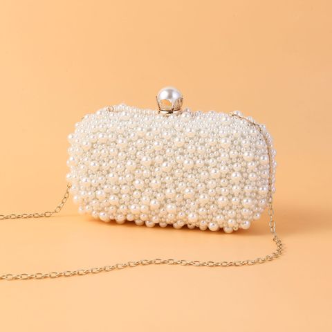 Pearl Embroidery Solid Color Oval Evening Bags