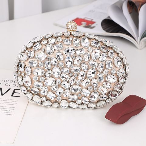 Black Gold Silver Rhinestone Polyester Solid Color Oval Evening Bags
