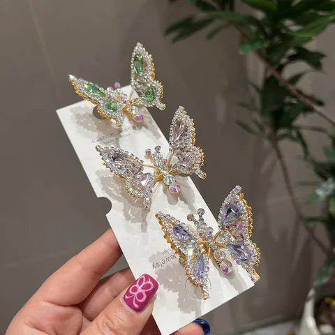 Style Simple Brillant Papillon Alliage Incruster Strass Pince À Cheveux