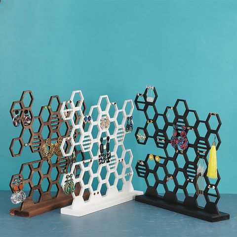 Simple Style Honeycomb Solid Wood Jewelry Rack