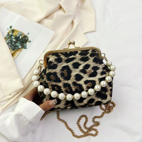 Women's Small Pu Leather Leopard Basic Vintage Style Square Buckle Shoulder Bag Crossbody Bag