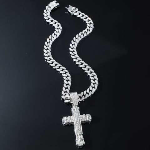 Hip-hop Cross Alloy Plating Inlay Rhinestones Men's Pendant Necklace