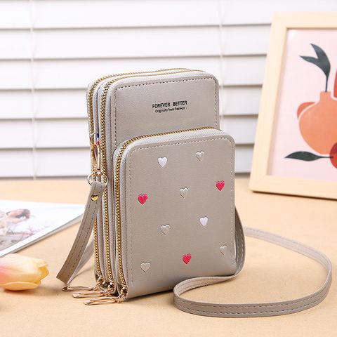 Women's Pu Leather Heart Shape Elegant Square Zipper Shoulder Bag Phone Wallets Crossbody Bag