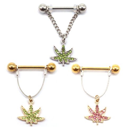 Elegant Sexy Maple Leaf Copper Plating Inlay Rhinestones White Gold Plated Gold Plated Nipple Ring