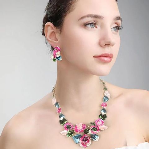 Elegant Leaf Flower Alloy Wholesale Earrings Necklace