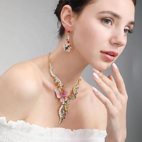 Retro Heart Shape Flower Crystal Alloy Wholesale Earrings Necklace