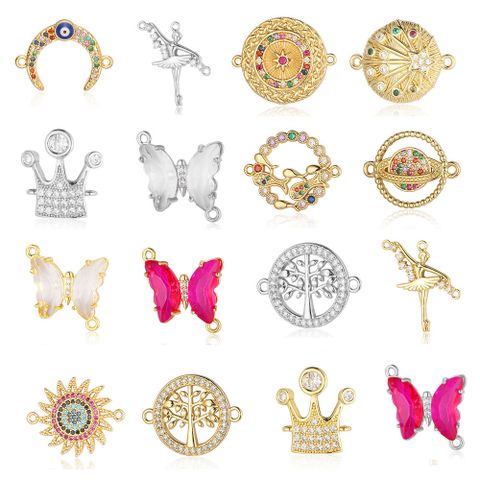 Simple Style Streetwear Geometric Crown Butterfly Copper Plating Inlay Zircon Charms