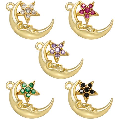 Vintage Style Star Moon Copper Plating Inlay Zircon Charms
