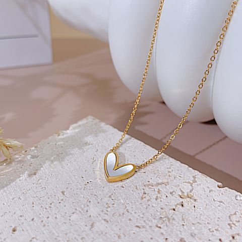Stainless Steel Simple Style Inlay Heart Shape Shell Necklace