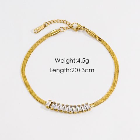304 Stainless Steel 14K Gold Plated IG Style Inlay Square Zircon Bracelets Anklet Necklace