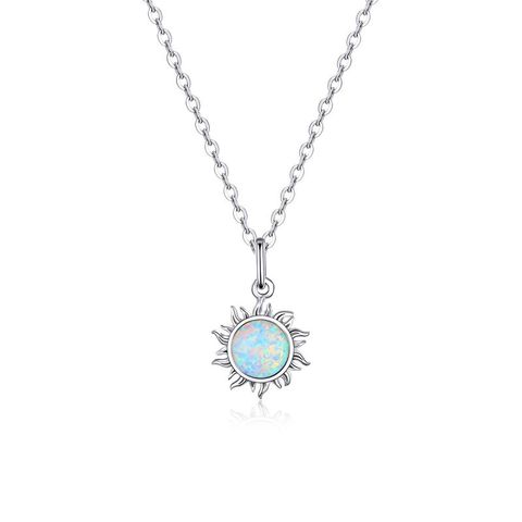 Casual Sun Moon Sterling Silver White Gold Plated Turquoise Zircon Necklace In Bulk