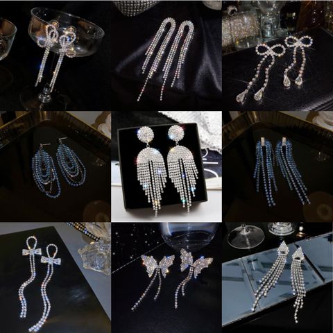 Wholesale Jewelry Simple Style Solid Color Alloy Rhinestones Inlay Drop Earrings