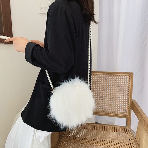 Women's Small Autumn&winter Plush Solid Color Basic Round Zipper Shoulder Bag Circle Bag
