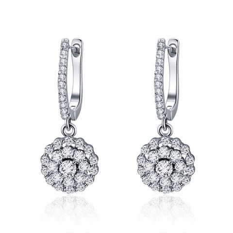 1 Pair Elegant Simple Style Flower Grain Inlay Sterling Silver Zircon Drop Earrings