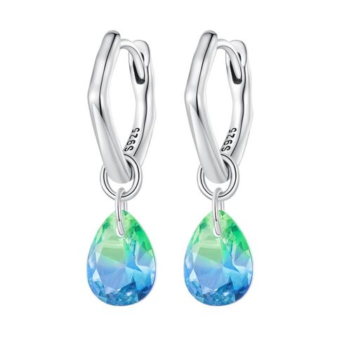 1 Pair Simple Style Water Droplets Inlay Sterling Silver Zircon Hoop Earrings