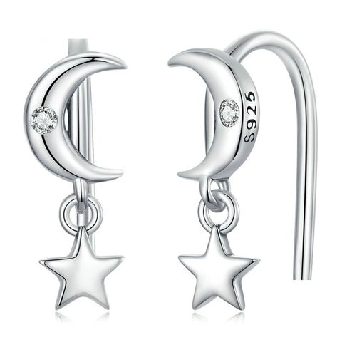 1 Pair Elegant Sweet Star Inlay Sterling Silver Zircon Drop Earrings