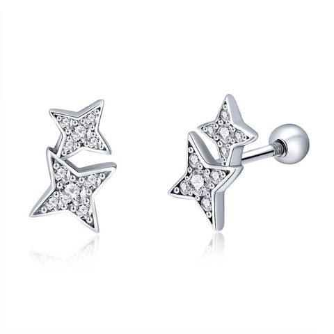 1 Pair Elegant Star Inlay Sterling Silver Zircon Ear Studs