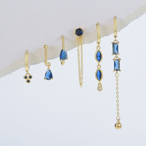 1 Set Elegant Simple Style Geometric Tassel Plating Inlay Brass Zircon 18k Gold Plated Drop Earrings