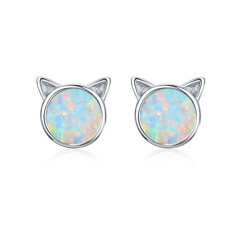 1 Pair Cute Simple Style Paw Print Cat Inlay Sterling Silver Zircon Ear Studs
