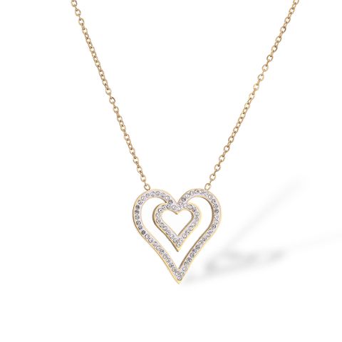 Simple Style Heart Shape Titanium Steel Plating Inlay Zircon 18k Gold Plated Pendant Necklace