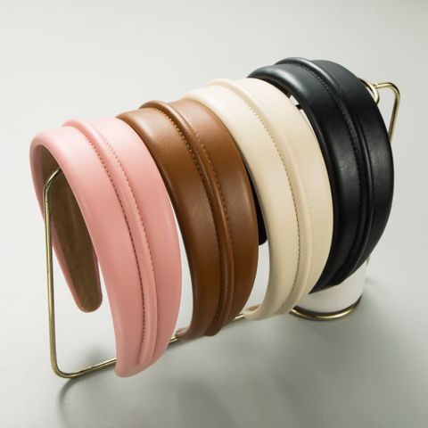 Streetwear Solid Color Pu Leather Cloth Sewing Hair Band